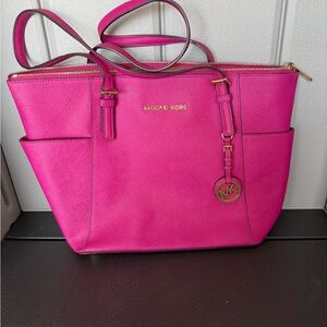 Michael Kors Hot Pink Saffiano Leather Tote with Gold Hardware